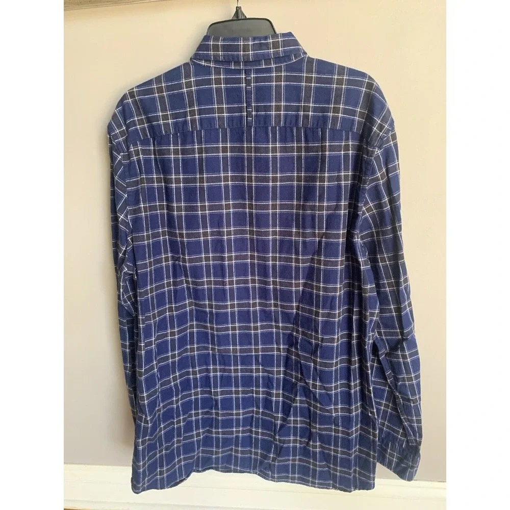 Banana Republic Luxe Flannel Shirt Mens XL Slim Fit   Blue‎ Black Plaid Rugged